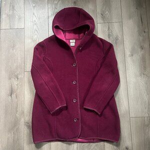 Vintage LL Bean Womens XL Petite Long Fleece Coat Hooded Purple/Pink
